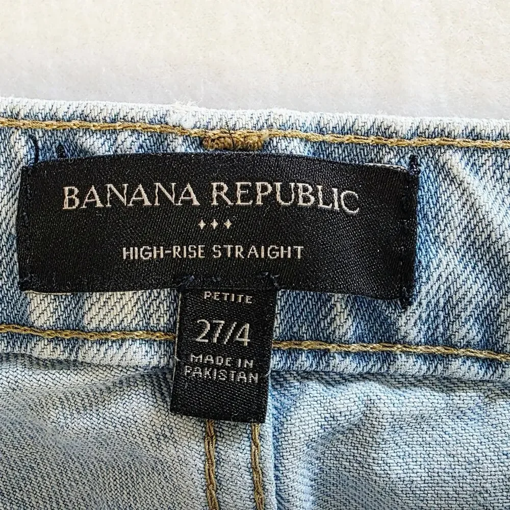 Banana Republic High Rise Straight Jeans 27/4 Petite Light Wash Momcore Denim